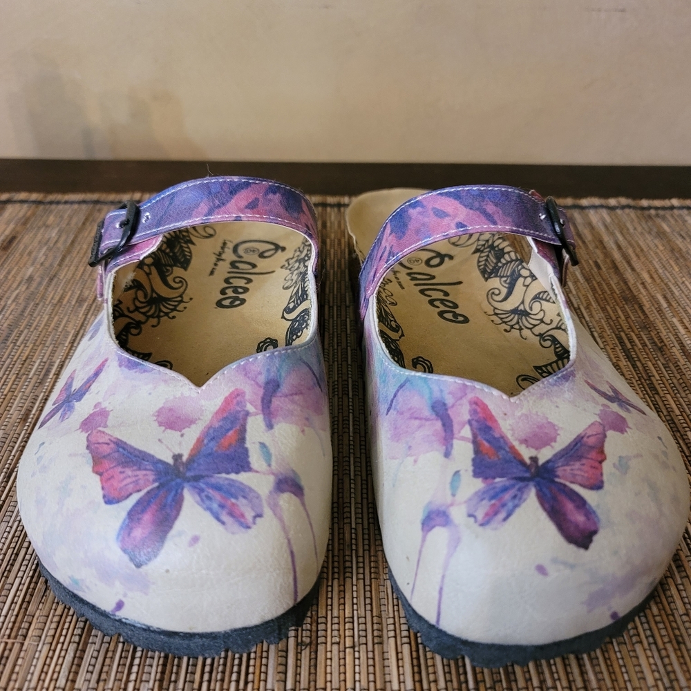 Calceo Purple Butterflies One Strap Clogs